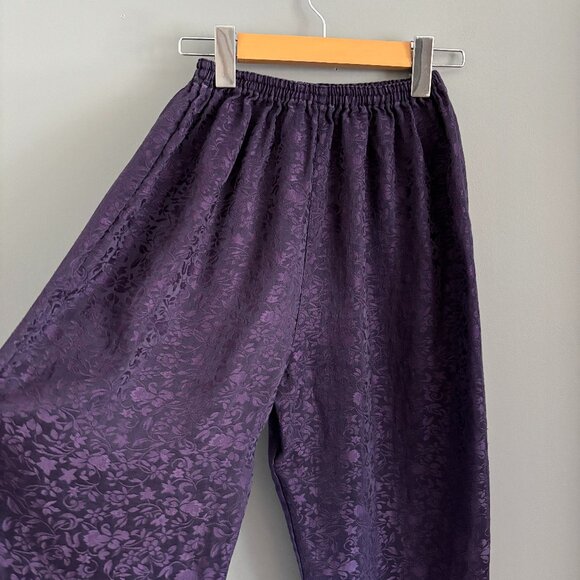 Violet Floral Jacquard Linen Silk Pants - Picture 1 of 7